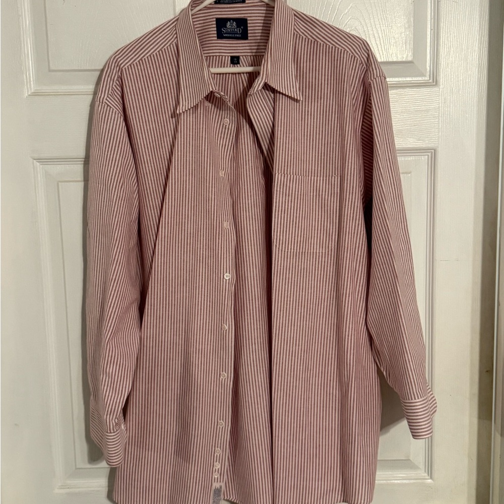 Stafford Red and White Casual Button Down Shirt